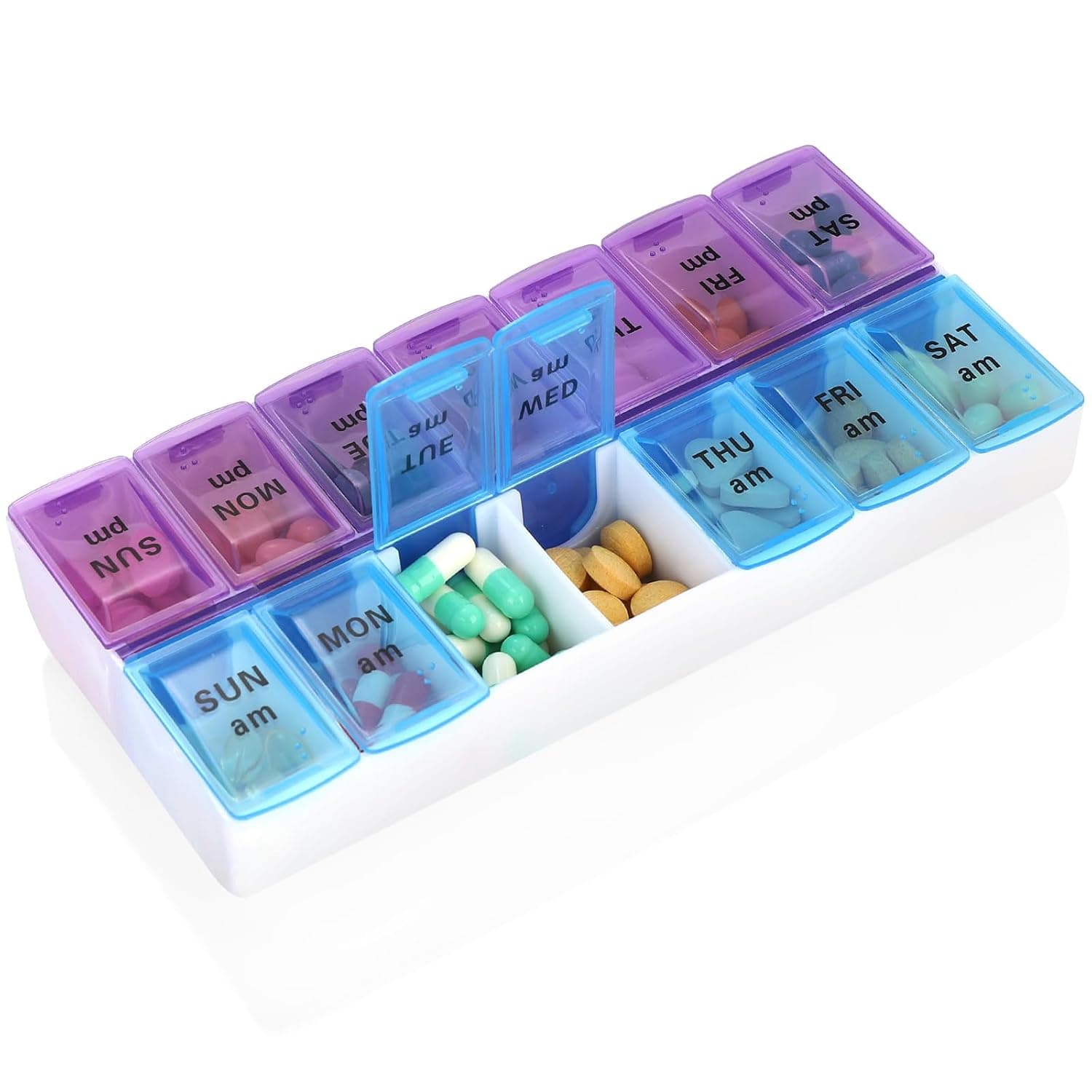 Weekly Pill Organizer 2 Times A Day 7 Day Pill Box Holder Large Daily Medicine Organizer Travel Pill Case Pill Container for Vitamins Supplements (7 Day 2 Times)