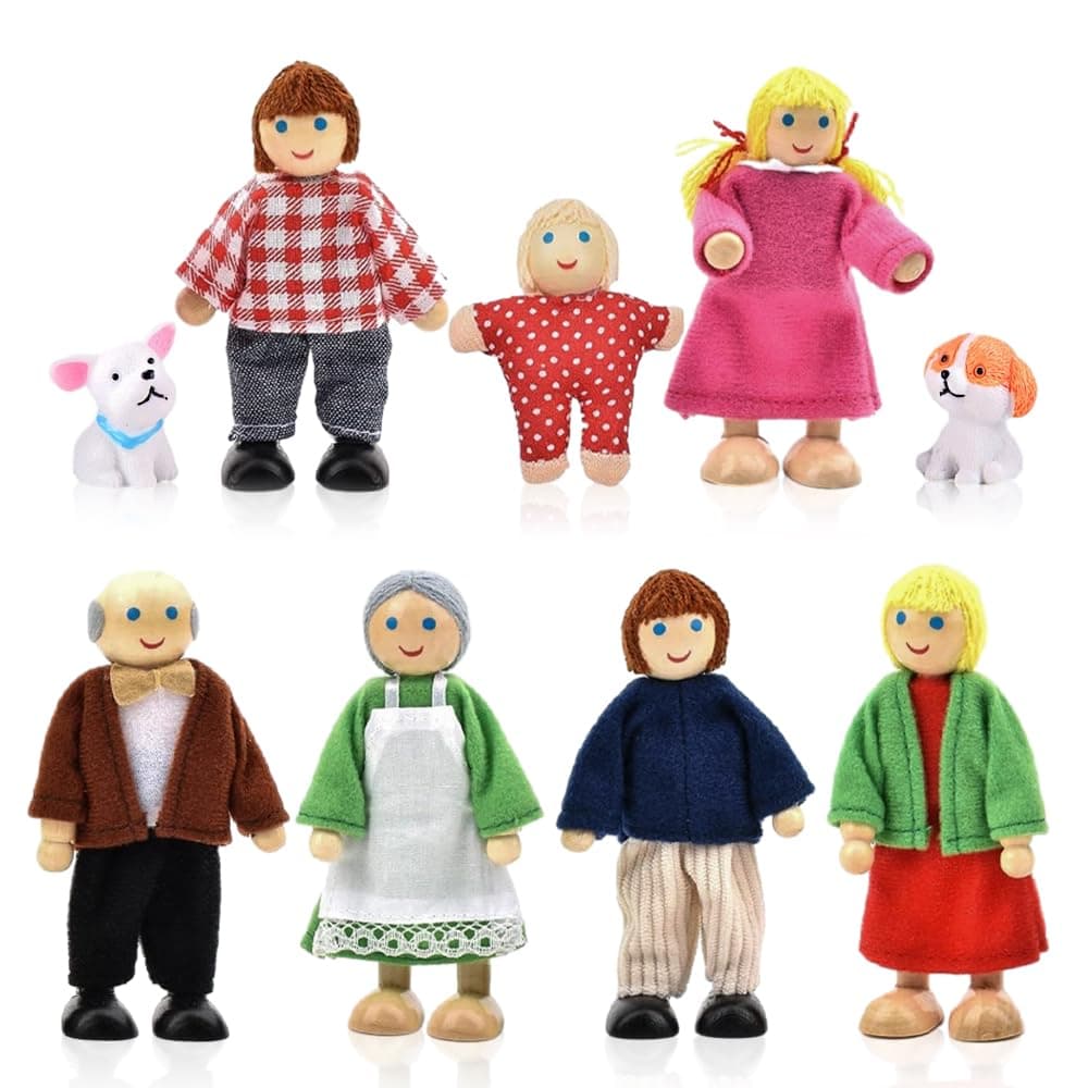 Dollhouse Doll Family Set, Wooden Dollhouse Doll Figures Doll Play Set Bending Dolls Children's Play House Dollhouse Accessories Toy Gift