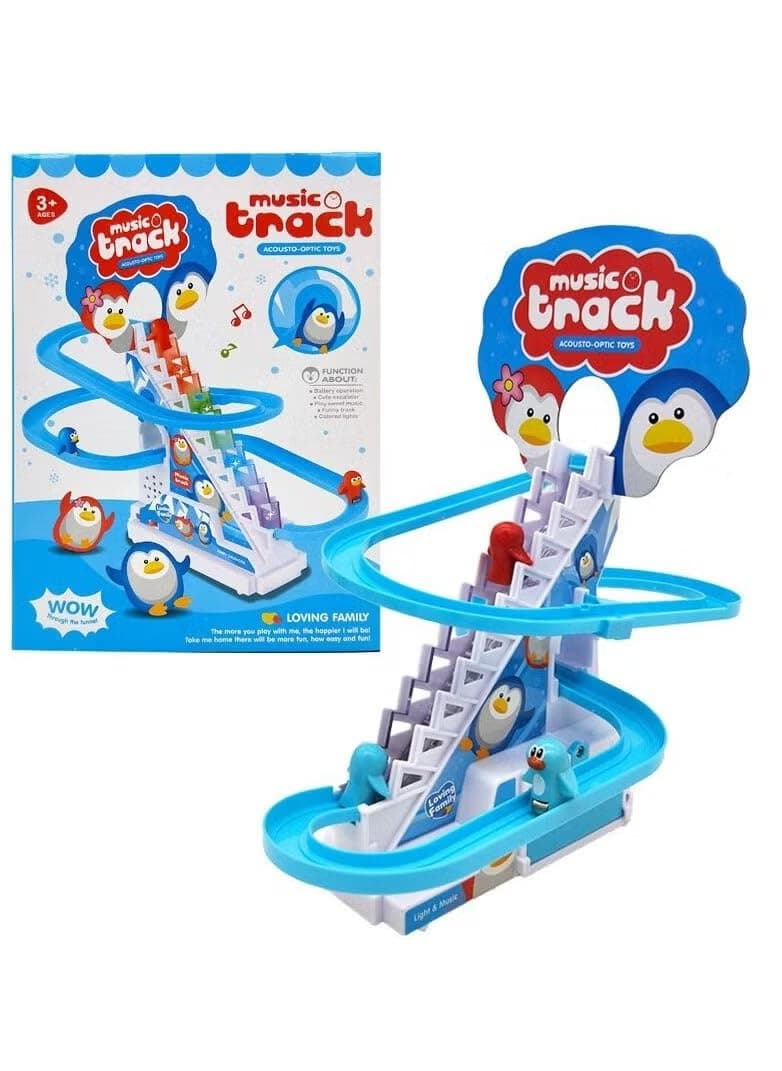 TOY BOX Battery Operated Penguin Race Set Car Toy Climbing Stairs Educational Toy For Kids With Flashing Lights & Music 40528 A4