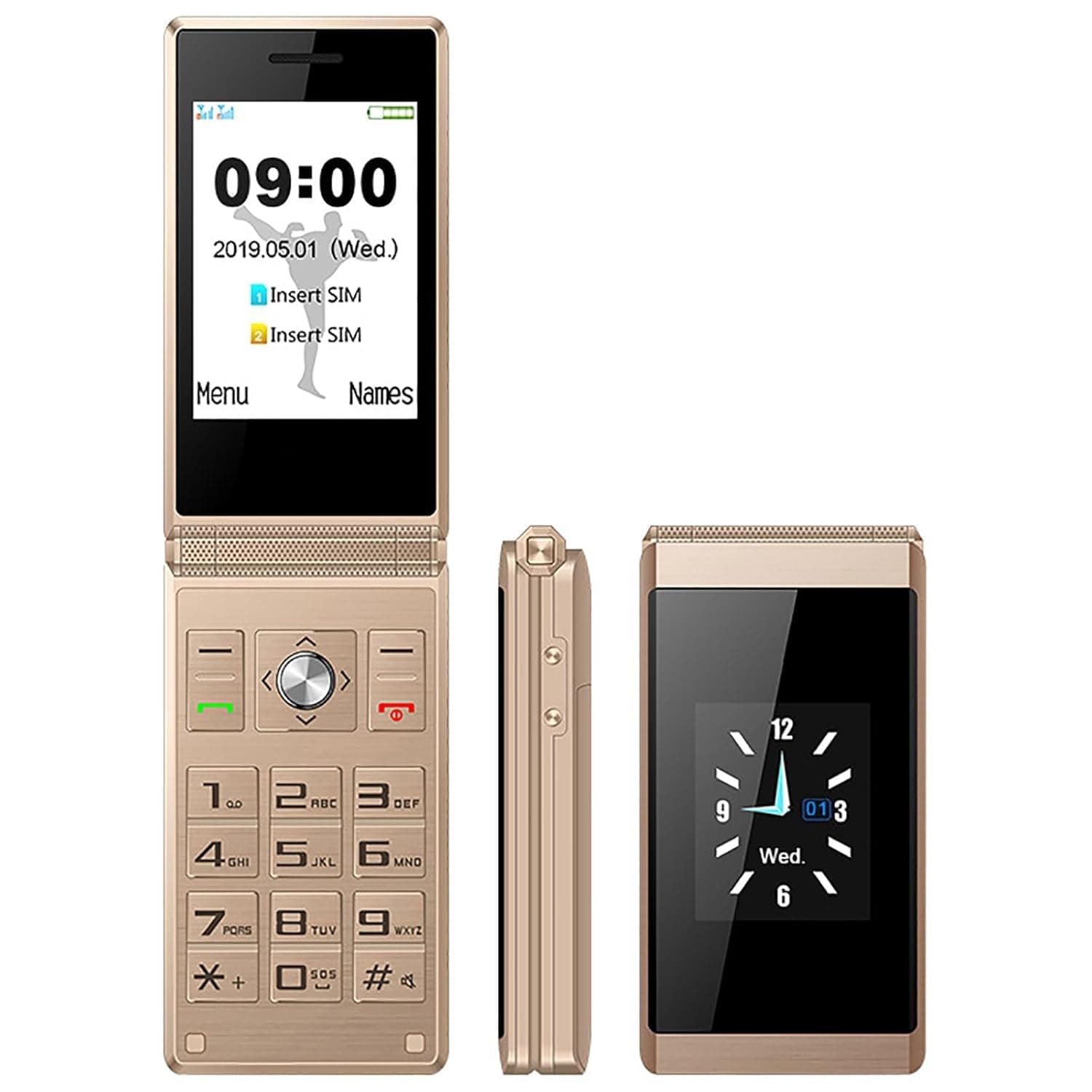 Classic Flip Phone, Backup Machine for The Elderly/children, With SOS Button, Support Dual Sim Card, 1200 MAh Battery, Large Keypad+Large Volume, Multimedia Mp3,Gold