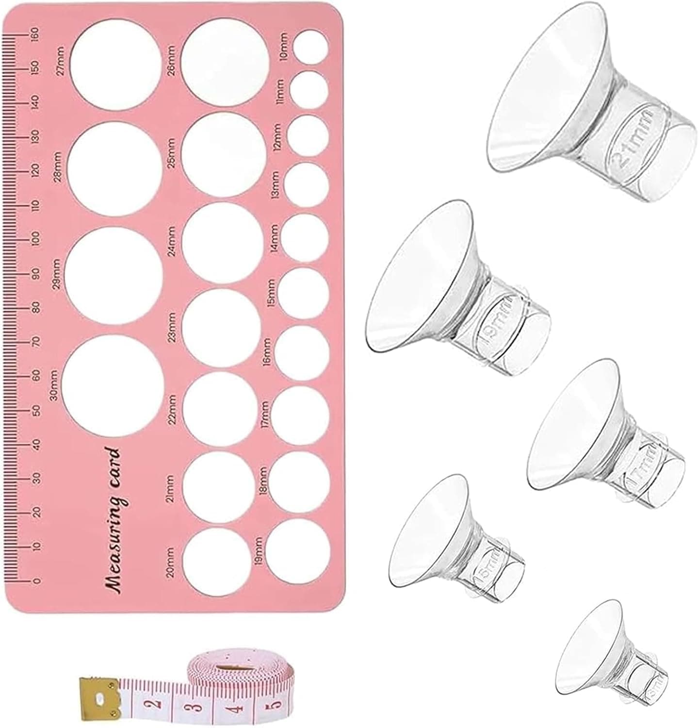 5PCS Flange Inserts, 13/15/17/19/21MM Food-Grade Nipple Size Checker Feeding Flow Measurement Tool, Baby Bottle Nipple Hole Size Checker for 24mm Flange/Shield of Most Pumps