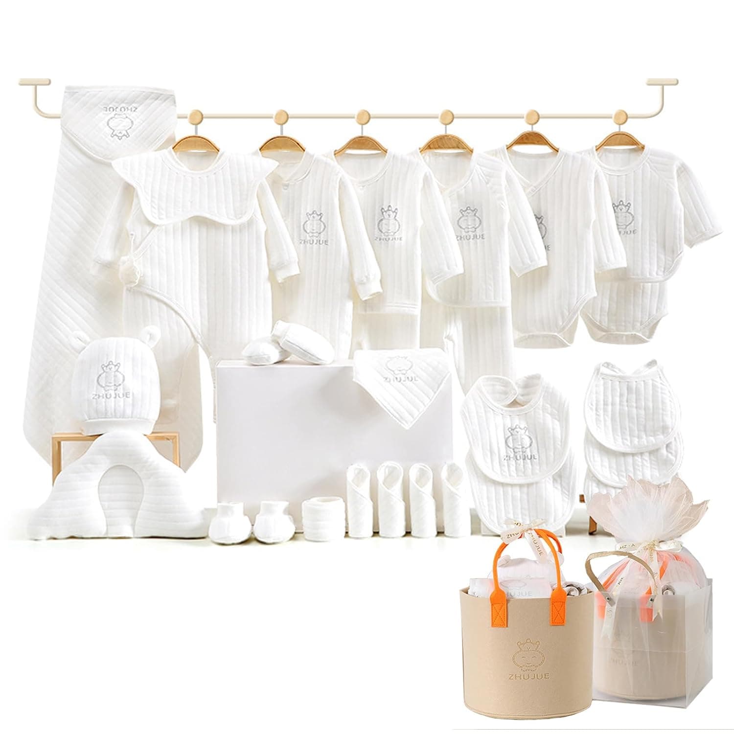 28PCS Newborn Baby Gifts Set, Newborn Layette Gift Set, Baby Clothes Accessories Set for Boys Girls, Premium Cotton, Perfect Gift Box with Beautifully Gift Box for Spring Summer Autumn Winter