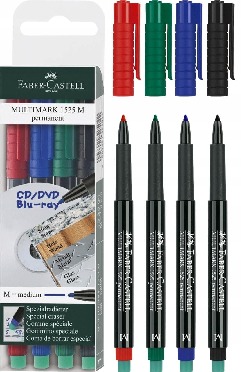 Faber-Castell 1525 Multimark Permanent Marker, Assorted - Set of 4