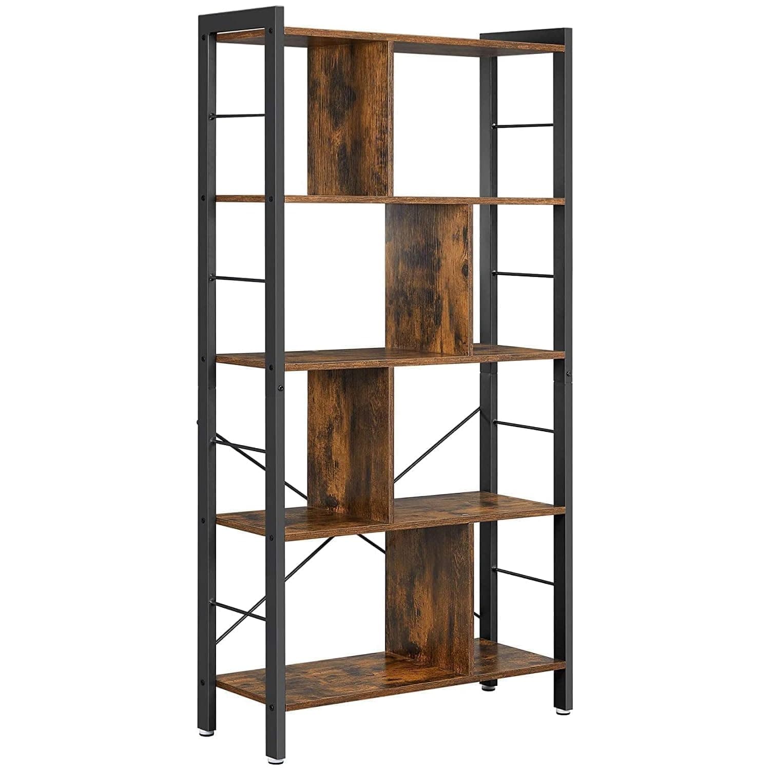 Bookshelf, Living Room Bookcase, Large 4-Tier Storage Shelf, for Office Study, Industrial Style, Easy Assembly, Steel Frame, Wooden Shelving Display Storage Unit Office Living Room Furniture (brown)