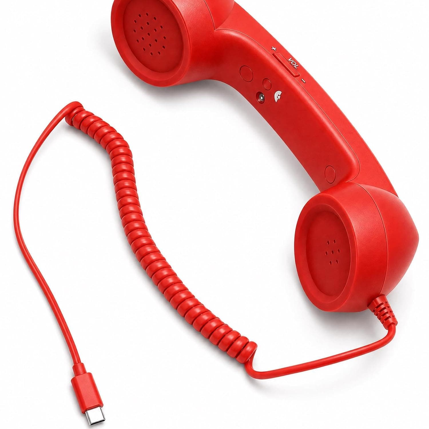 Retro Type C Phone Handset Stylish Wired Vintage for Stable Calls, Applicable for Cell Mobile Video Conferences - ABS Material (Red)