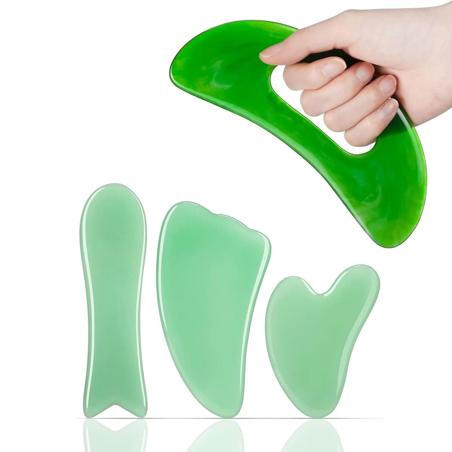 Aputue Gua Sha Massage Tool, 4 Piece Body Facial Massager Set with Handle, Gua Sha Massage Tool for Cellulite Reduction, Muscle Relief, Lymphatic Drainage, Deep Tissue Relaxation, Self Care Gift