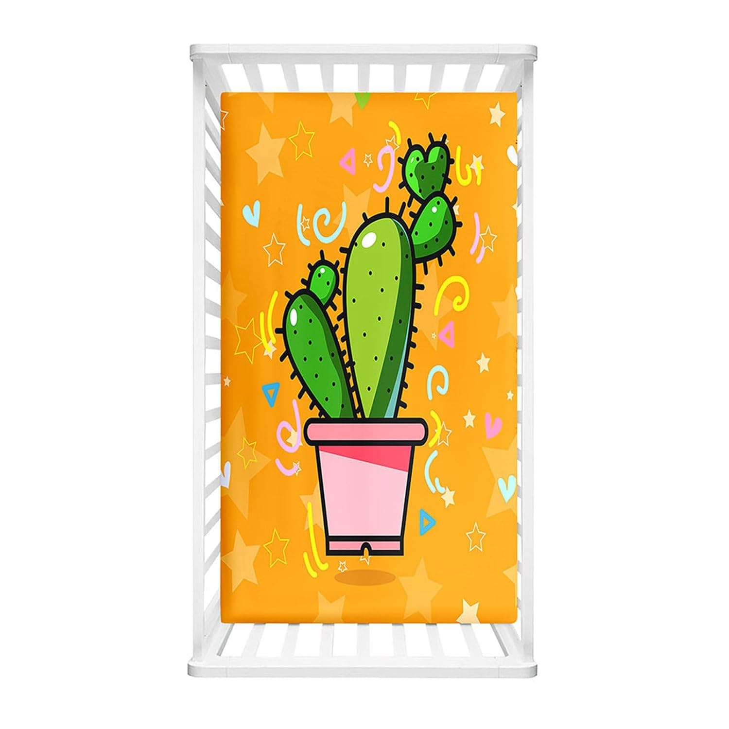Morbuy Cot Fitted Sheets, Cactus Print, Cot Sheet, Cot Sheets with Elasticated Corners, Crib Sheets for Babies, Girls and Boys (Orange, 95 x 65 cm)