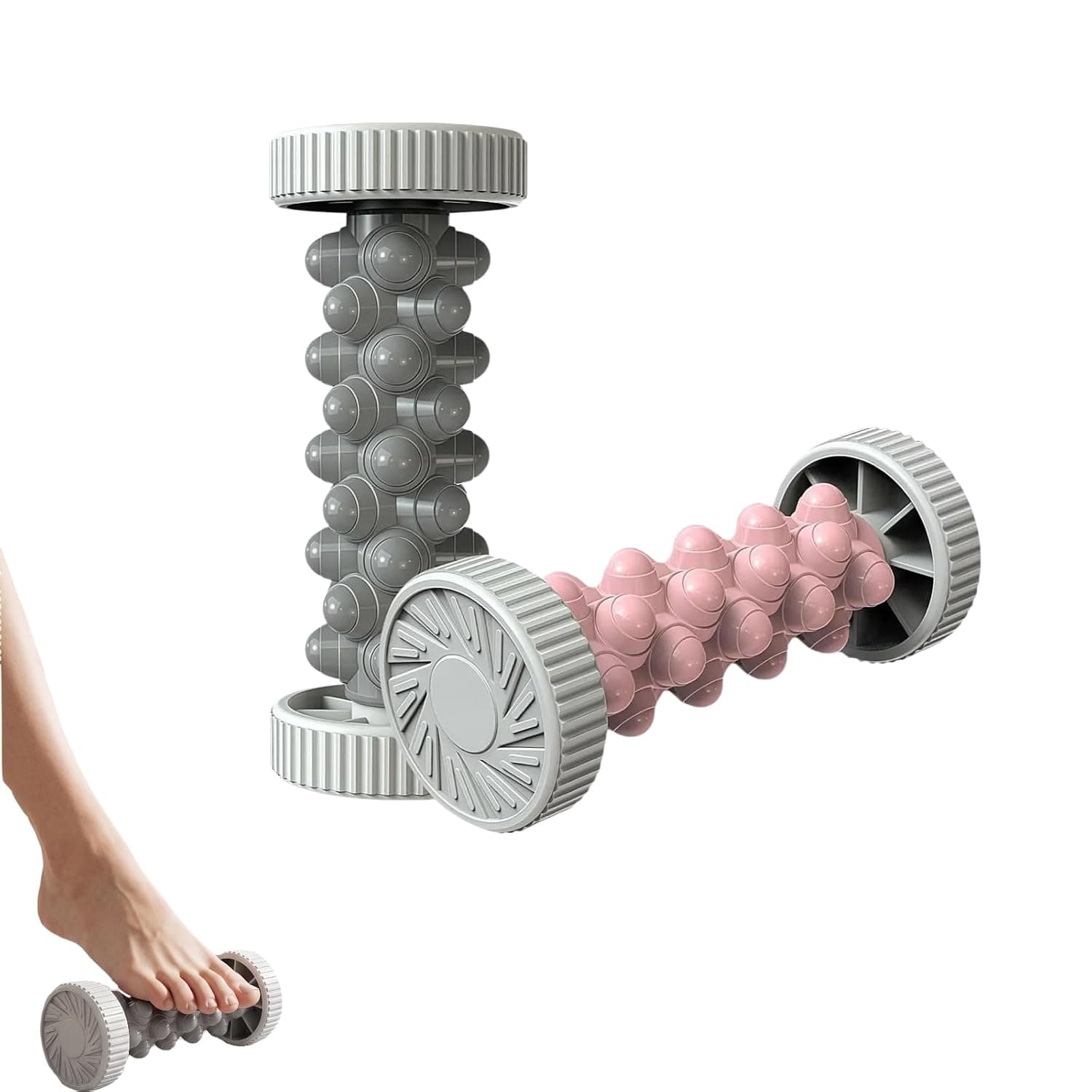 Foot Massage Roller 2 Pcs Mini Fascia Roller for Plantar Fasciitis | Fascia roller foot, massage for feet and calves - ideal for yoga and fitness relaxation (pink and grey)
