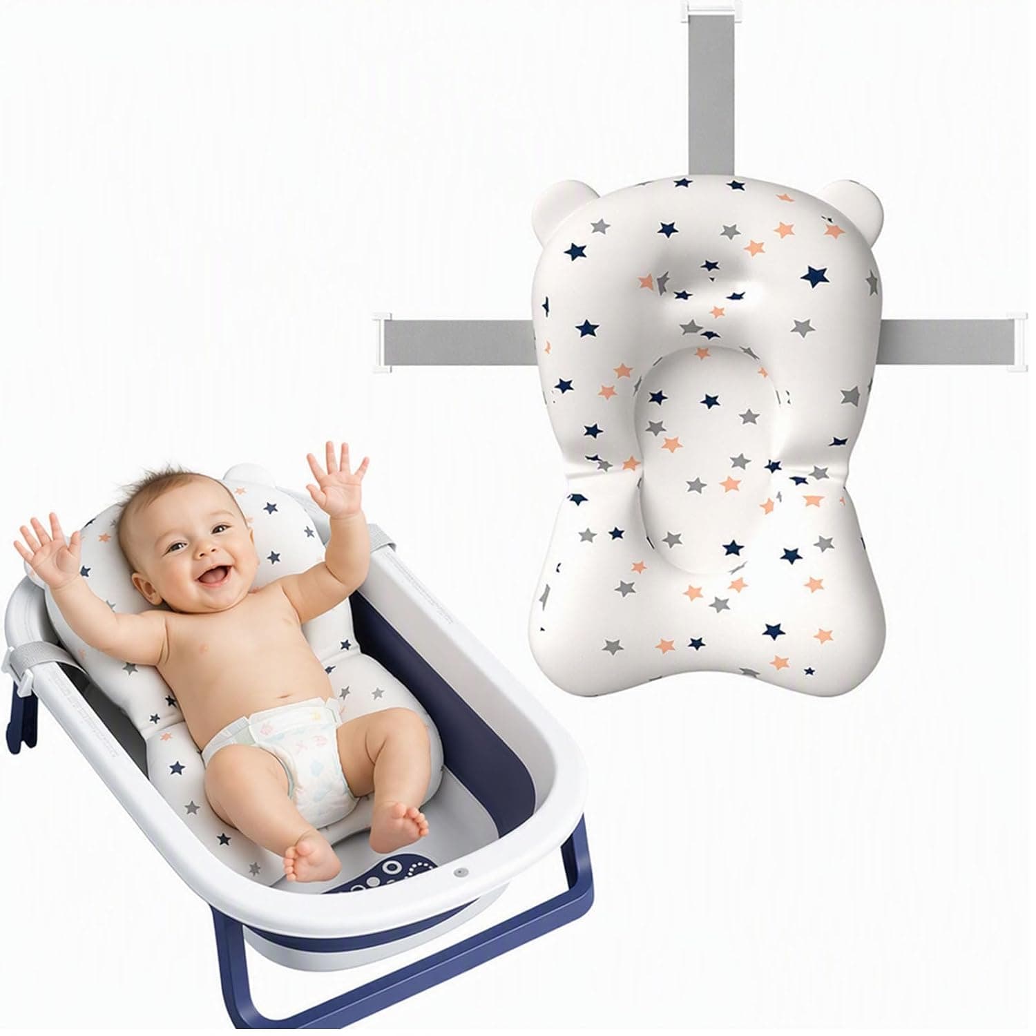 Large Baby Bath Pad, Adjustable Non-Slip Floating Infant Bath Support Cushion, Baby Bath Pillow for Bathtub, Bath Tub Seat Mat for New Born/Infants Bathing Support | Bath Organizers, 0-24 M