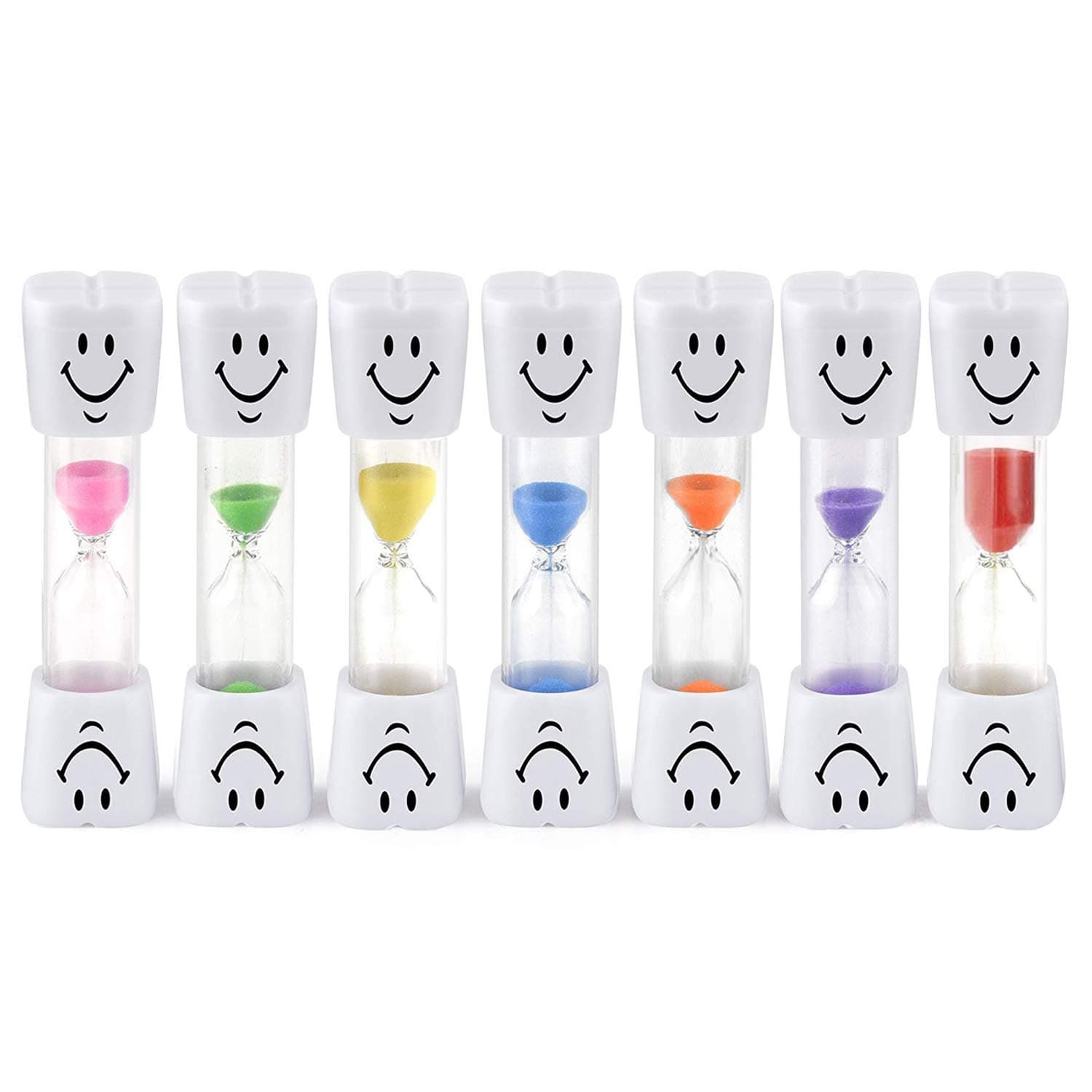7 Pack 3-Minute Smile Face Sand Timers for Kids & Teens, Colorful Hourglass Tooth Brushing Timer, Fun Educational Tool for Classroom Home Games Time Management Office Decor