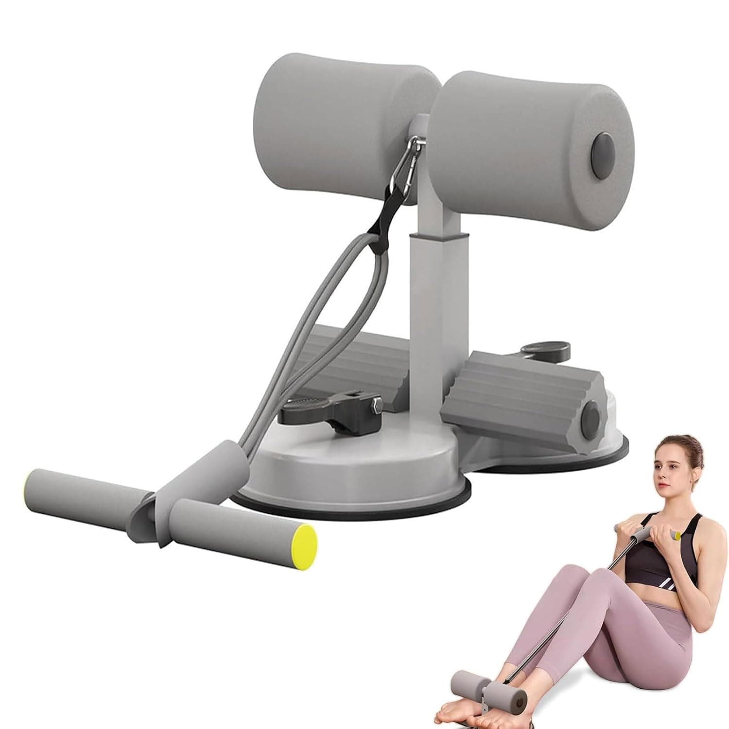 ANYUAN Sit Up Assist Bar with Dual Suction Cups, Home Ab Exercise Equipment with Resistance Rope, Adjustable Foot Anchor for Core Workout & Fitness Training