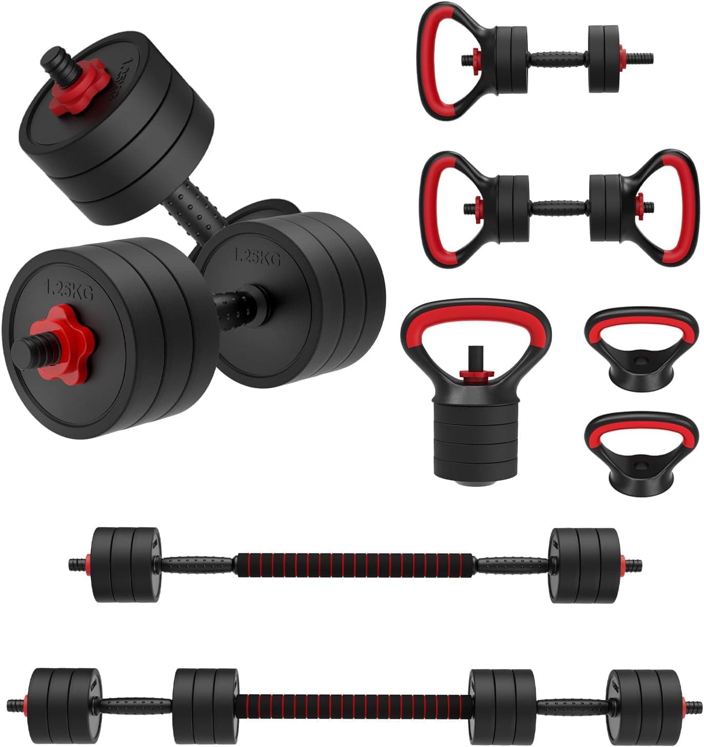 JOROTO Adjustable Dumbbell Set, 10/30KG Weights Dumbbells Set with Connector, 4 in1 Workout Weight Set for Home Gym Used as Barbell, Kettlebells, Push up Stand, Men Women Exercise Fitness Equipment