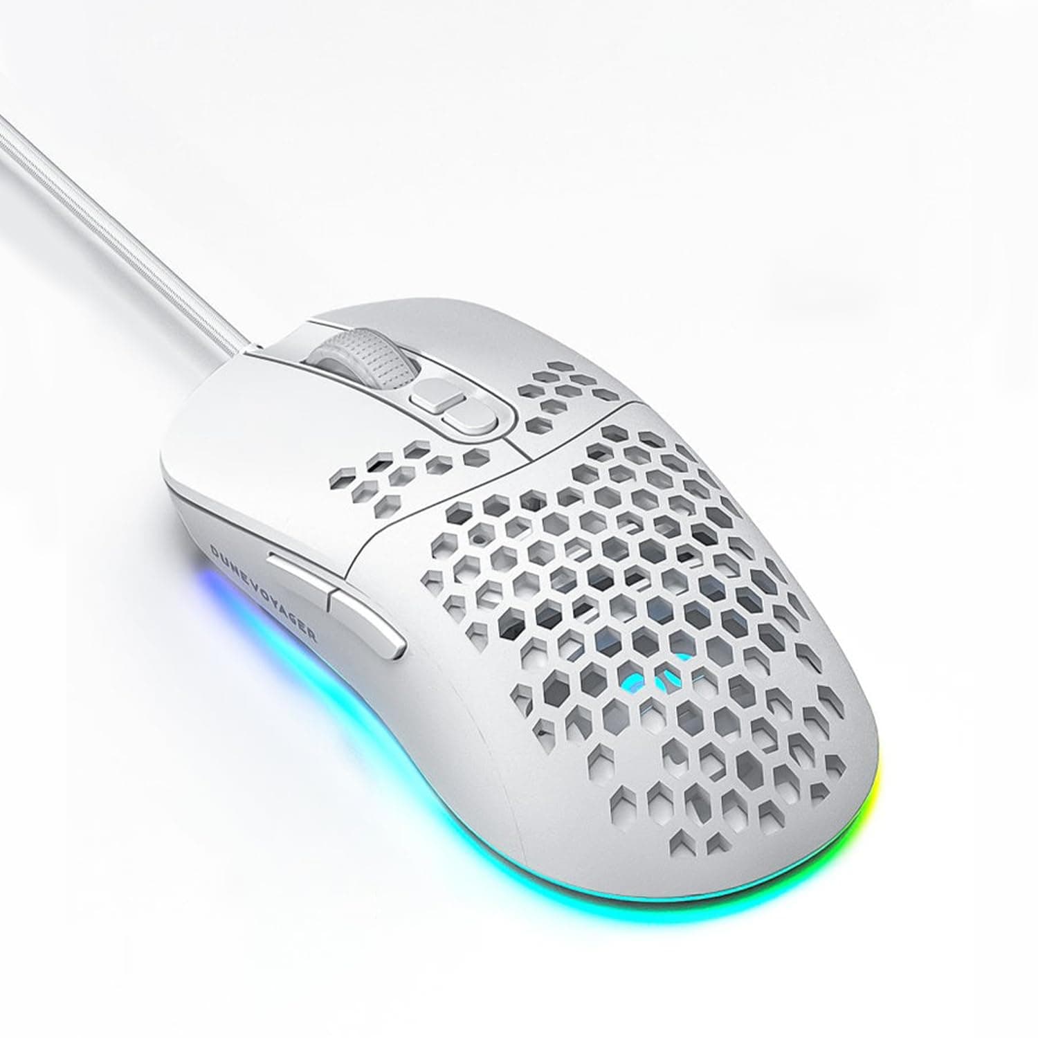Honeycomb Design Macro Programming Gaming Mouse, 1-12800 DPI Adjustable, Lightweight, 16.8 Million RGB Lighting, 7 Programmable Buttons, Macro Support, Ergonomic Design (DV-GE4 White)