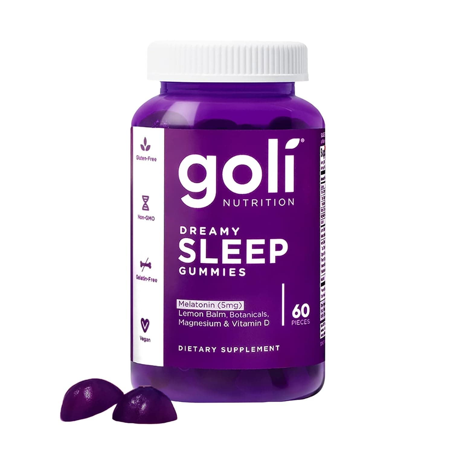 Goli Dreamy Sleep Gummy - 60 Count - Melatonin, Vitamin D, Magnesium, and Lemon Balm Extract - Gelatin-Free, Gluten-Free, Vegan & Non-GMO 1