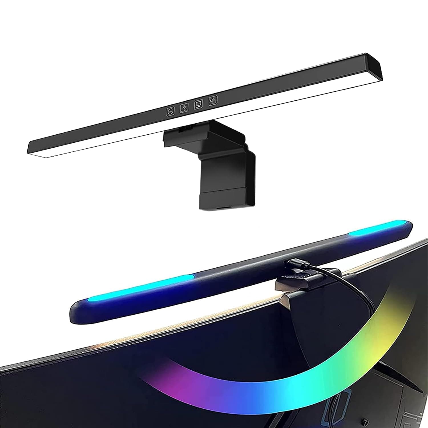 Computer Monitor Light Monitor Light with 7 RGB Backlight LED Screen Monitor Lamp Bar Touch Control (Flat)