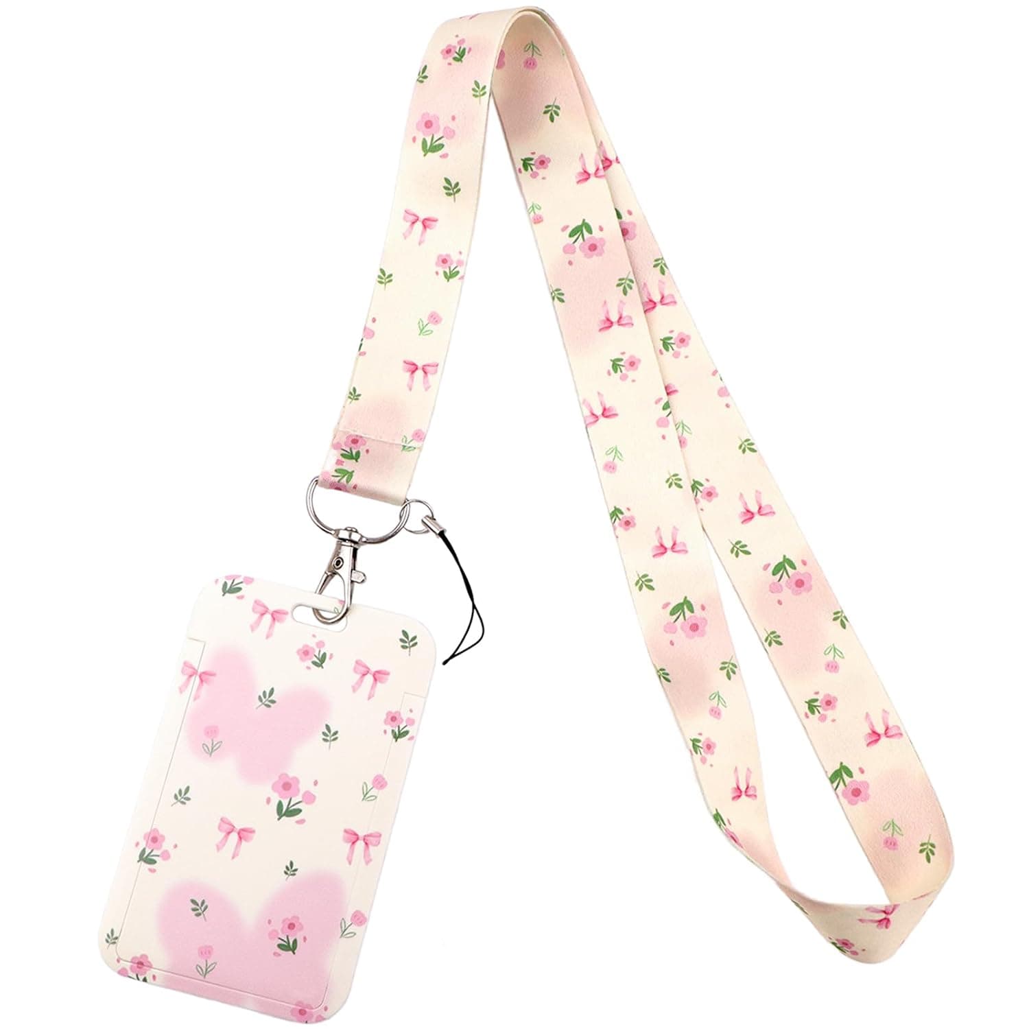Cute Teachers Badge Holder Lanyard for ID Badges Keys Name Tag Butterfly Preppy School ID Holder Cute Bow Floral Keychain Lanyard for Women Girls Kids, Aesthetic Work Card Holder Present