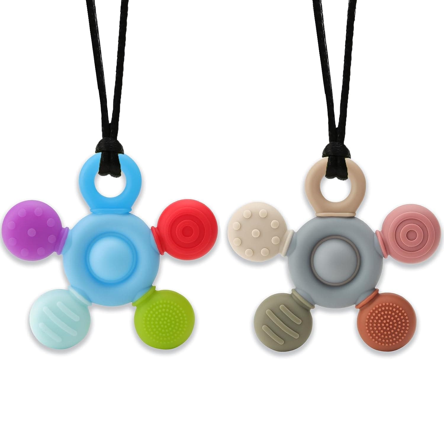 Chewy Necklace for Sensory Kids, Seeway Silicone Sensory chew Necklace Oral Motor Aids for Boys Girls, Autism Chew Toys for Kids Teens Adults with Anxiety ADHD SPD or Other Sensory Needs【Grey+Blue】