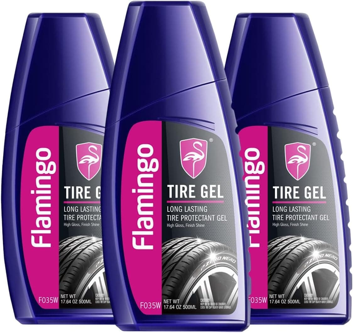 Combo Offer- 3 PCS Flamingo F035W Long Lasting Protectant, Water-Based Tyre Shine 500ml, High Gloss Polish & Dressing, Car Care Product for UV Protection & Durable Finish