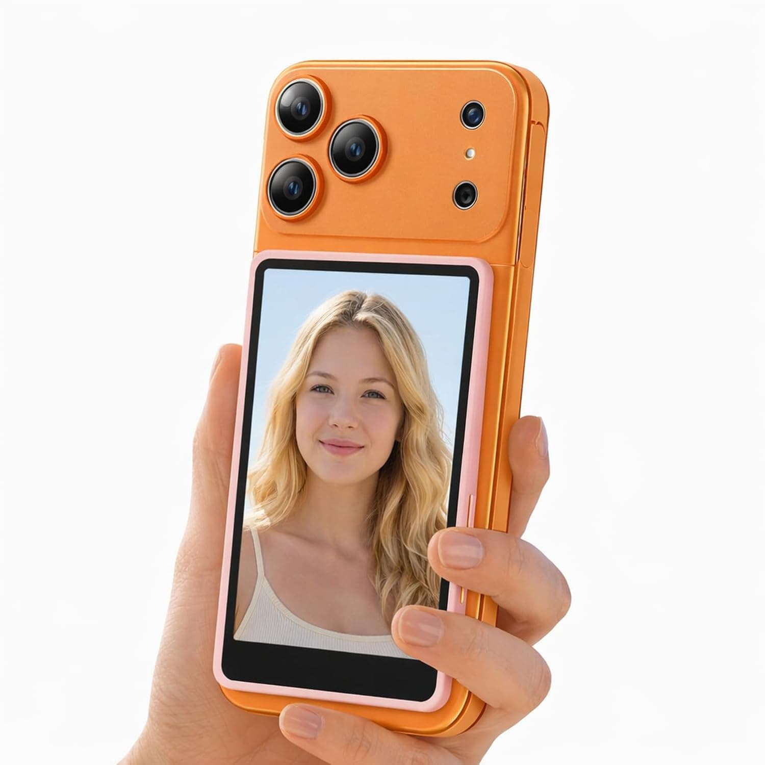 Vlog Selfie Monitor Screen,SEWENS Wireless Screen Mirroring with Remote Control for iPhone & Android Content Creator Essentials, Live Stream & TikTok,Pink