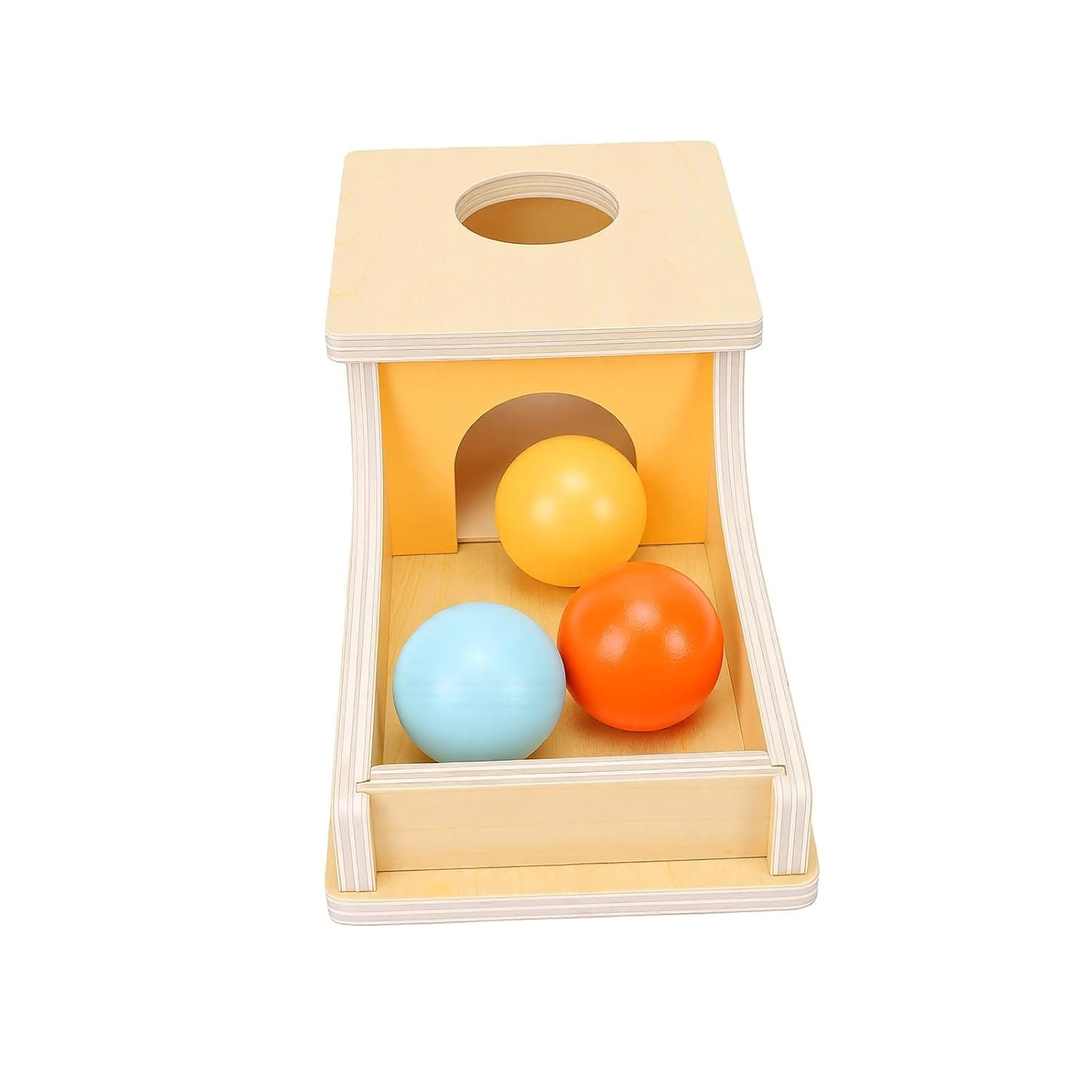 Ausla Wooden Ball Drop Box 3 Balls, with Sensory Textures and Vibrant Colors for Cognitive Development Fine Motor Skills in Infants (Ball Drop Box)