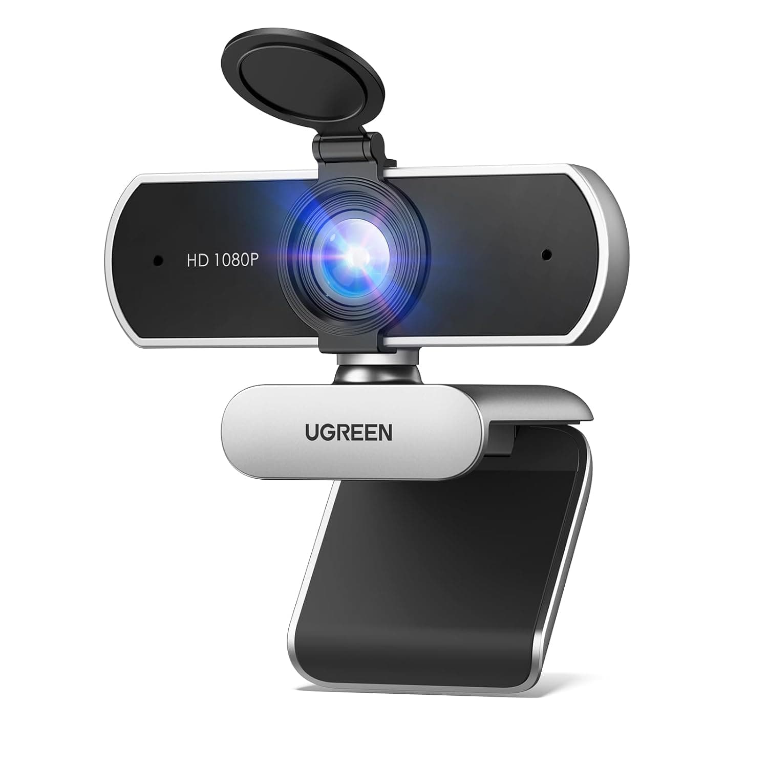 UGREEN 1080P Webcam with USB HD Microphone, 1080P/30fps 720P/60fps Webcam with Auto Light Correction, Dual Noise Reduction Microphones, for Youtube,Silver Grey