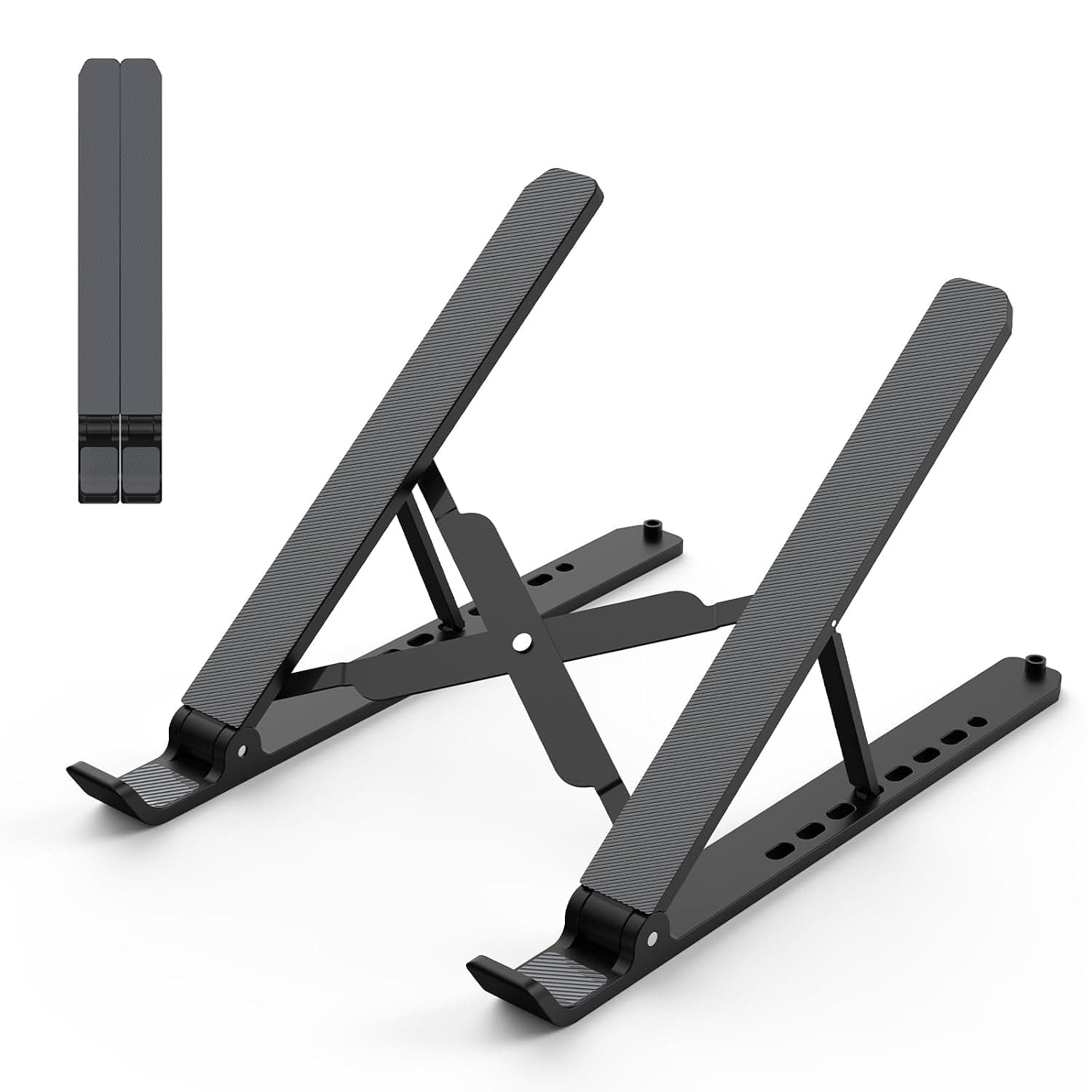 Tonmom Laptop Stand for Desk, Adjustable Laptop Riser ABS+Silicone Foldable Portable Laptop Holder, Ventilated Cooling Notebook Mount Computer Stand for 10-15.6” Laptops,Tablets-Black | ABS+Silicone Foldable Lap Desk Portable Computer Holder, Ventilated Cooling Notebook Stand for 10-15.6” Laptops,Tablets