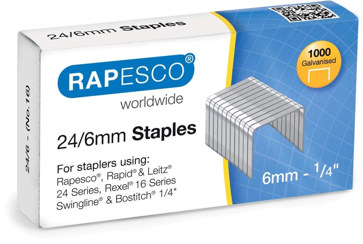 Rapesco S24607Z3 24/6mm (No.16) Galvanised Staples, Box of 1000
