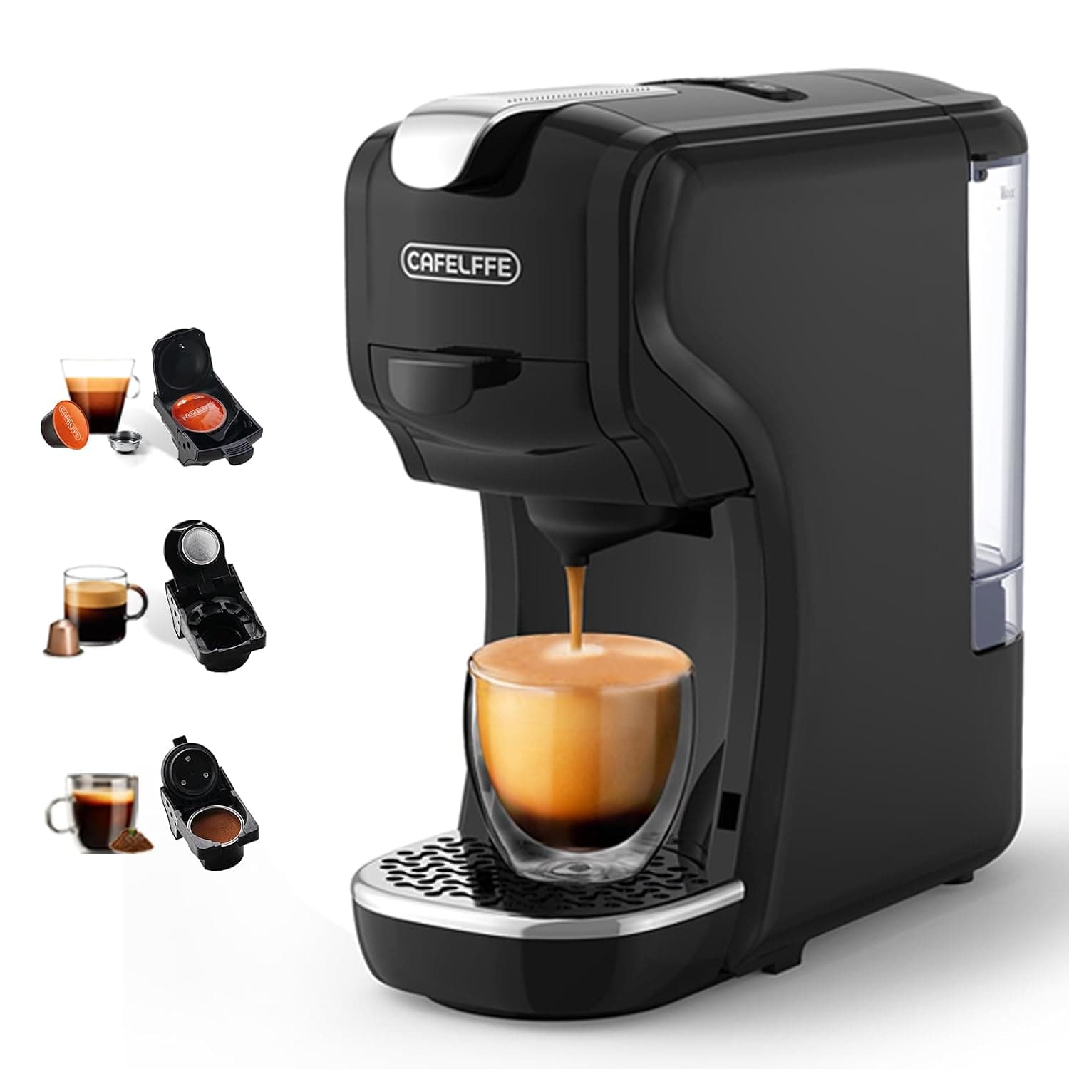 Cafelffe MK-611 3 in 1 Multi Capsule Coffee Machine Pod Maker,Adjustable Cup Height, 19 Bar Hot/Cold Quick Brew,Compact Espresso Machine for Home & Office Use, Nes Original/DG/Ground Compatible