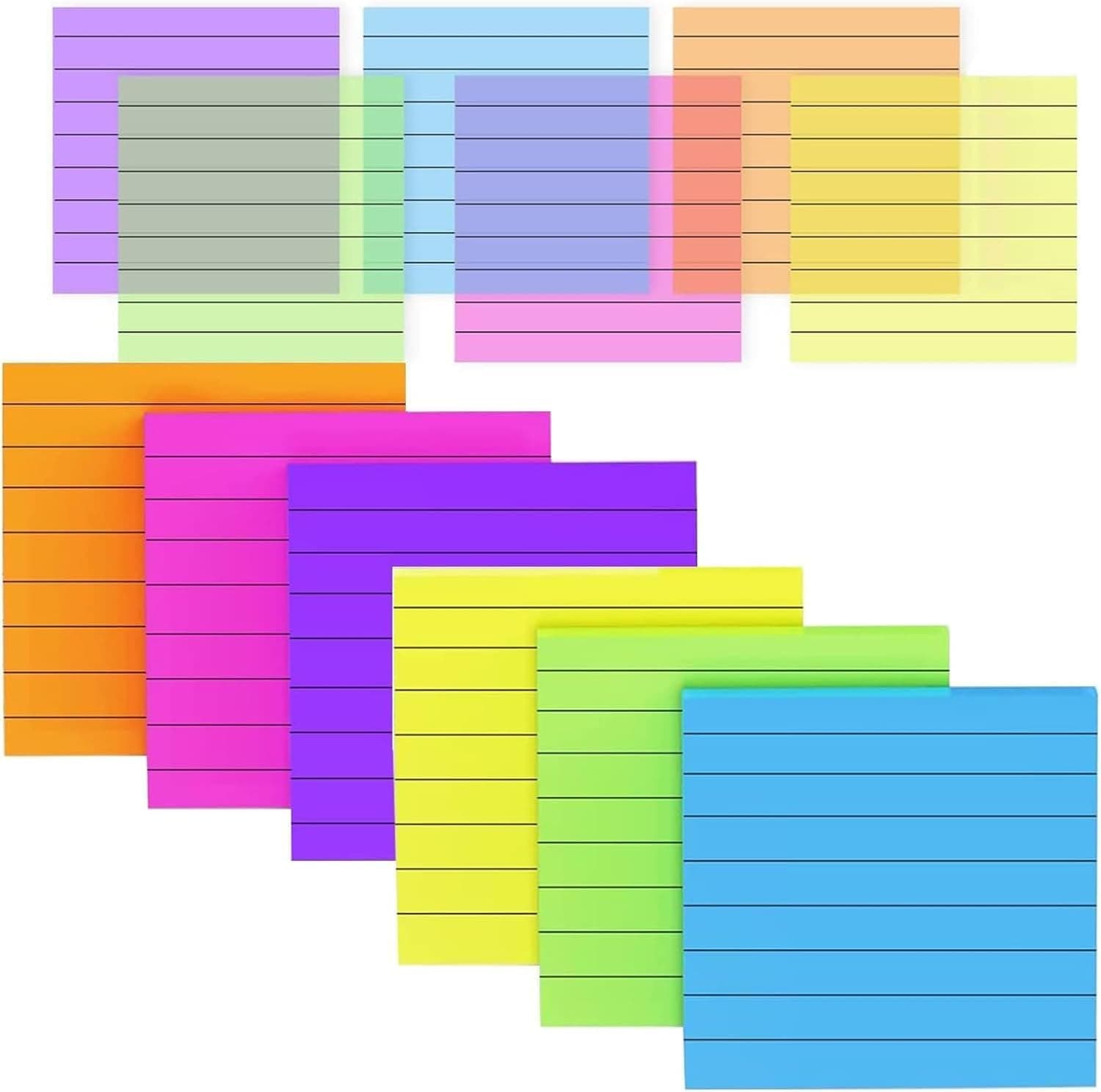 Joyzzz Lined Sticky Notes, 6 Pads, 3x3 Inches, Pastel Colors, Ruled Memo Pads for Office School, Self Adhesive Writing Paper, Cute Bright Colored Removable Note, Daily Task List