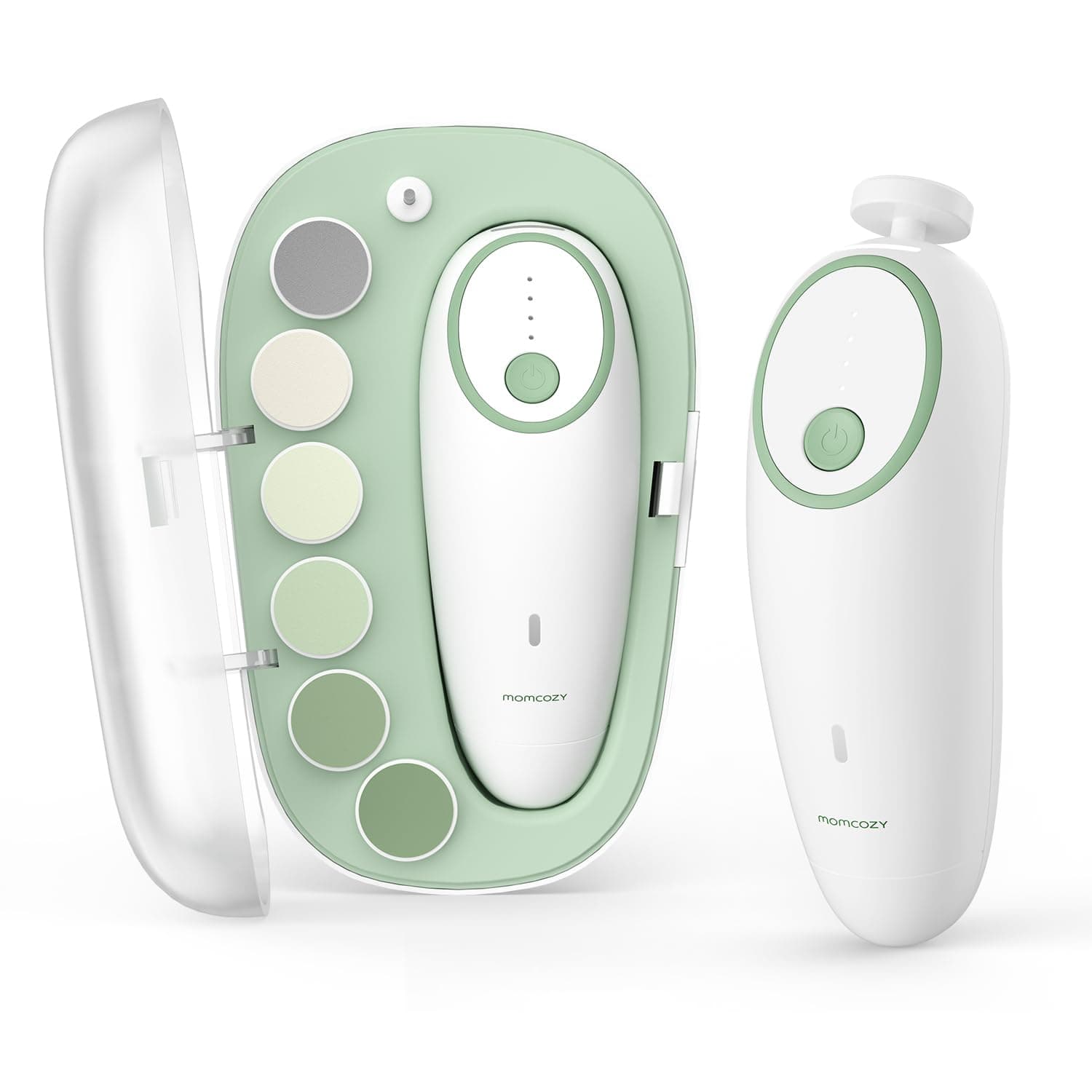 Momcozy Baby Nail File Electric, Gentle Night Light Baby Nail Trimmer | owest 3500RPM Safe Baby Nail File,7 Grinding Pads Replacement, Suitable for Whole Family,Newborn Essentials Must-haves,Green