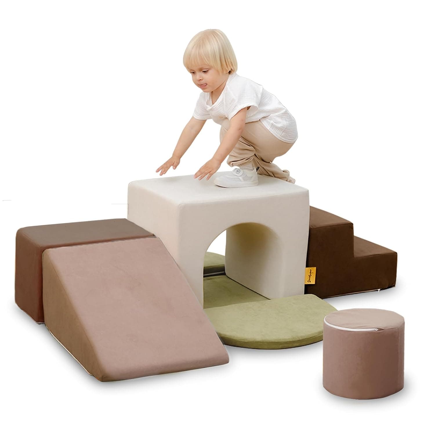 BanaSuper Educational Foam Blocks for Kids | Motor Skills Game with Non-Slip Base | EN71 Certified | Set of 7 Psychomotor Blocks for Children | Modular and Washable Design (Gray)