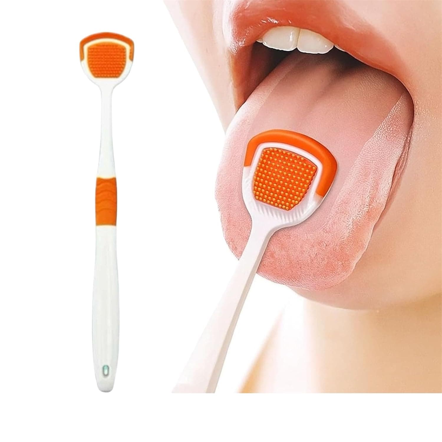 Plastic Tongue Cleaner Brush with Silicone Head - Control Bad Breath Oral Irrigator Dental Care Tool for Fresh Air (Orange)