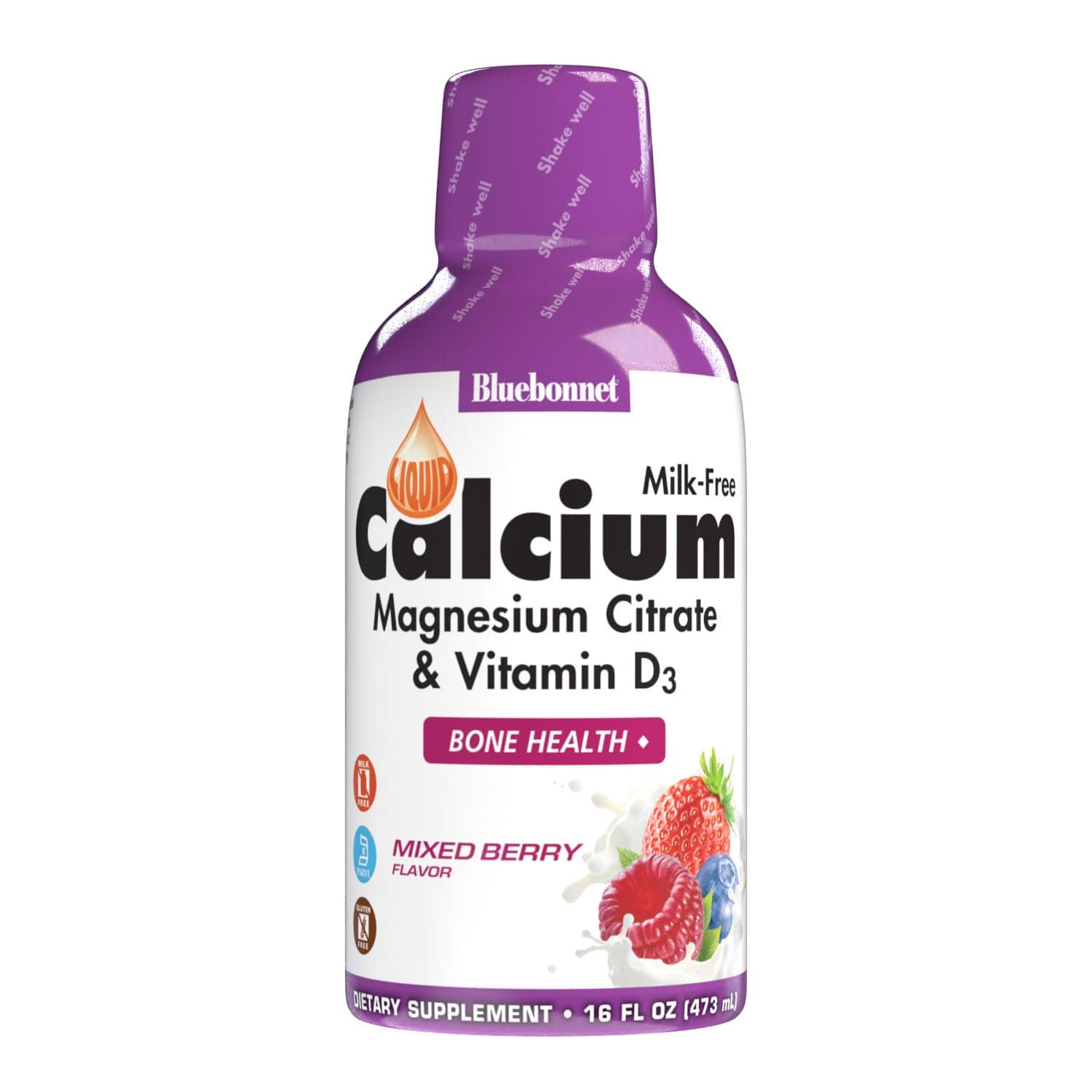 Bluebonnet Nutrition Liquid Calcium Citrate Calcium Citrate, Magnesium Citrate, Vitamin D3, Bone Health, Gluten Free, Soy Free, Milk Free, Kosher, 16 fl oz, 32 Servings, Mixed Berry Flavor