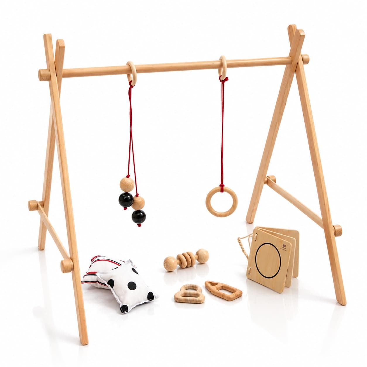 Ariro Neem Wood Infant Starter Bundle | Montessori Essentials for Newborns (0-8M+) | Eco-Friendly Baby Gift Set with Play Gym, Wooden Teethers, Rattle & Visual Toys