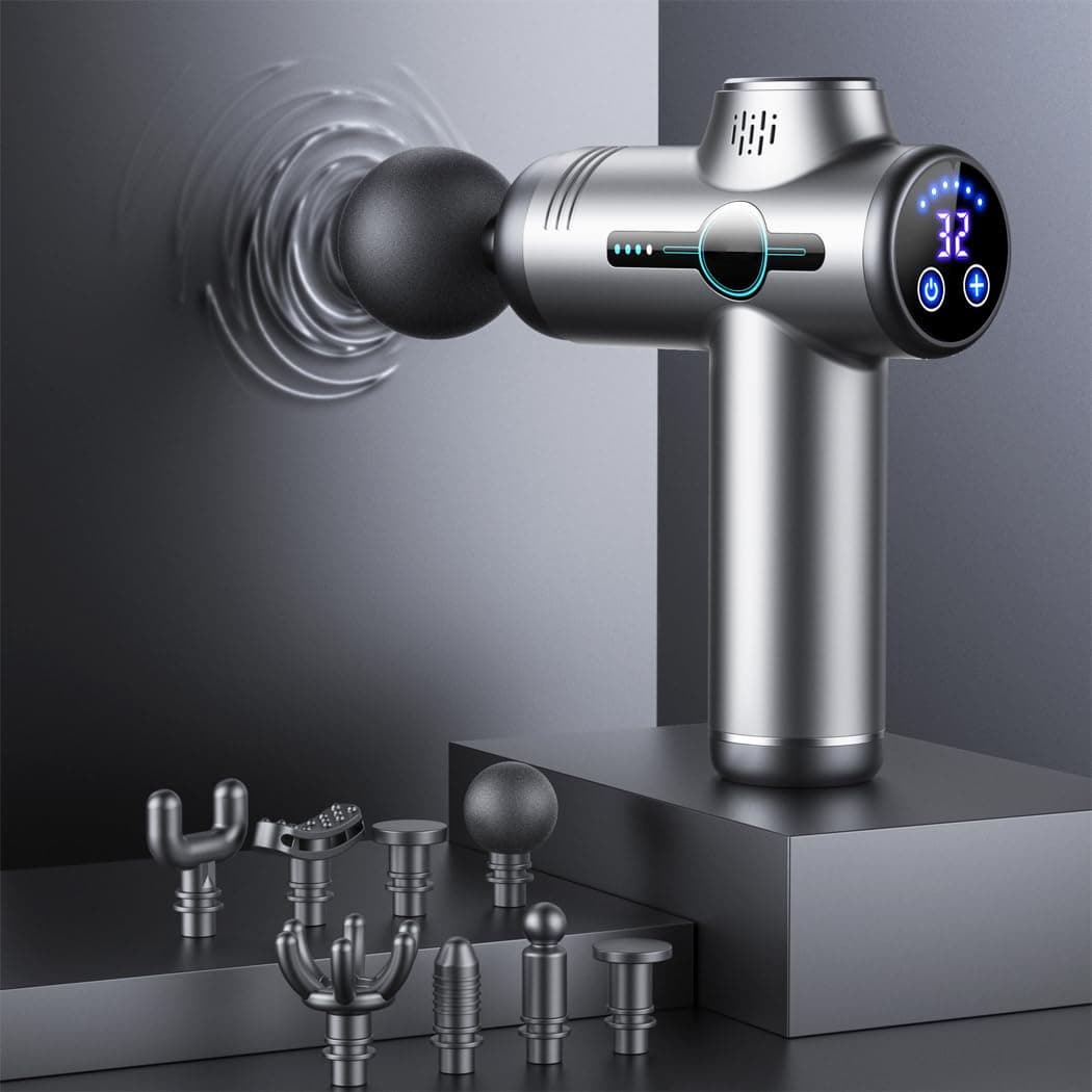 Massage Gun Deep Tissue Muscle Massager Gun, 32 Speeds Handheld Electric Body Shoulder Neck Back Massager Gun with LCD Display, 8 Massage Heads for Pain Relief, Relaxation & Recovery