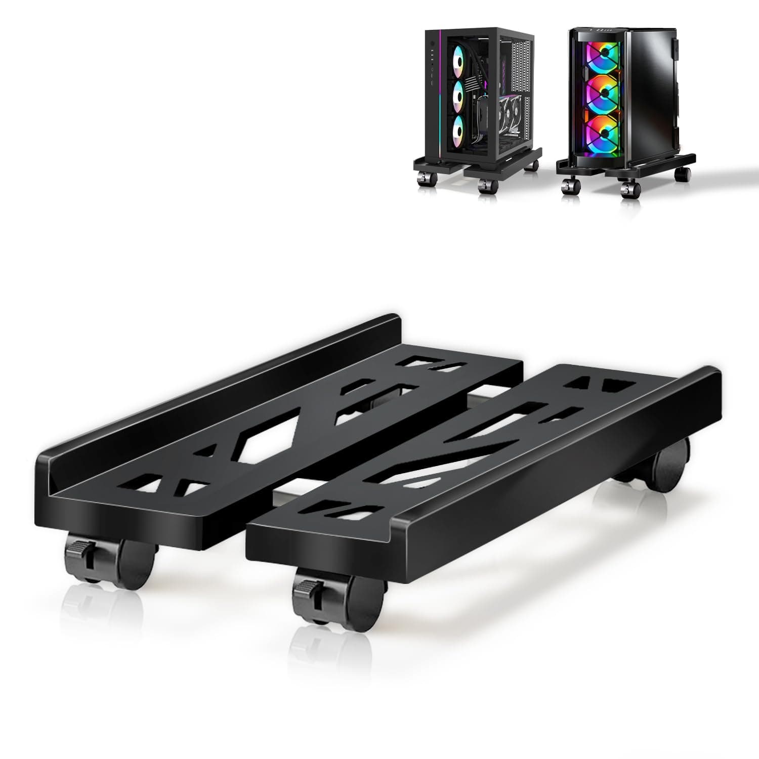 Mobile CPU Cart, Adjustable Computer Holder with Locking Caster Wheels - Black