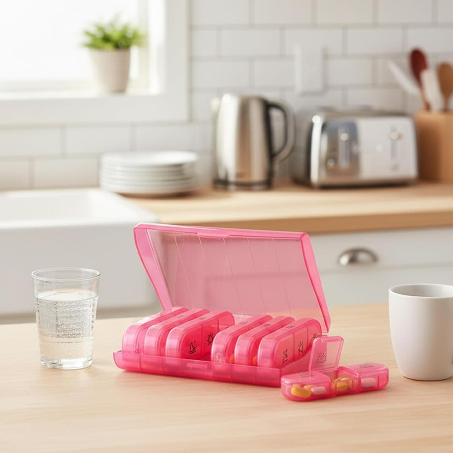Weekly Pill Organizer-Portable 7 Day Travel Pill Box,Medicine Organizer for Vitamins,Medications,Supplements