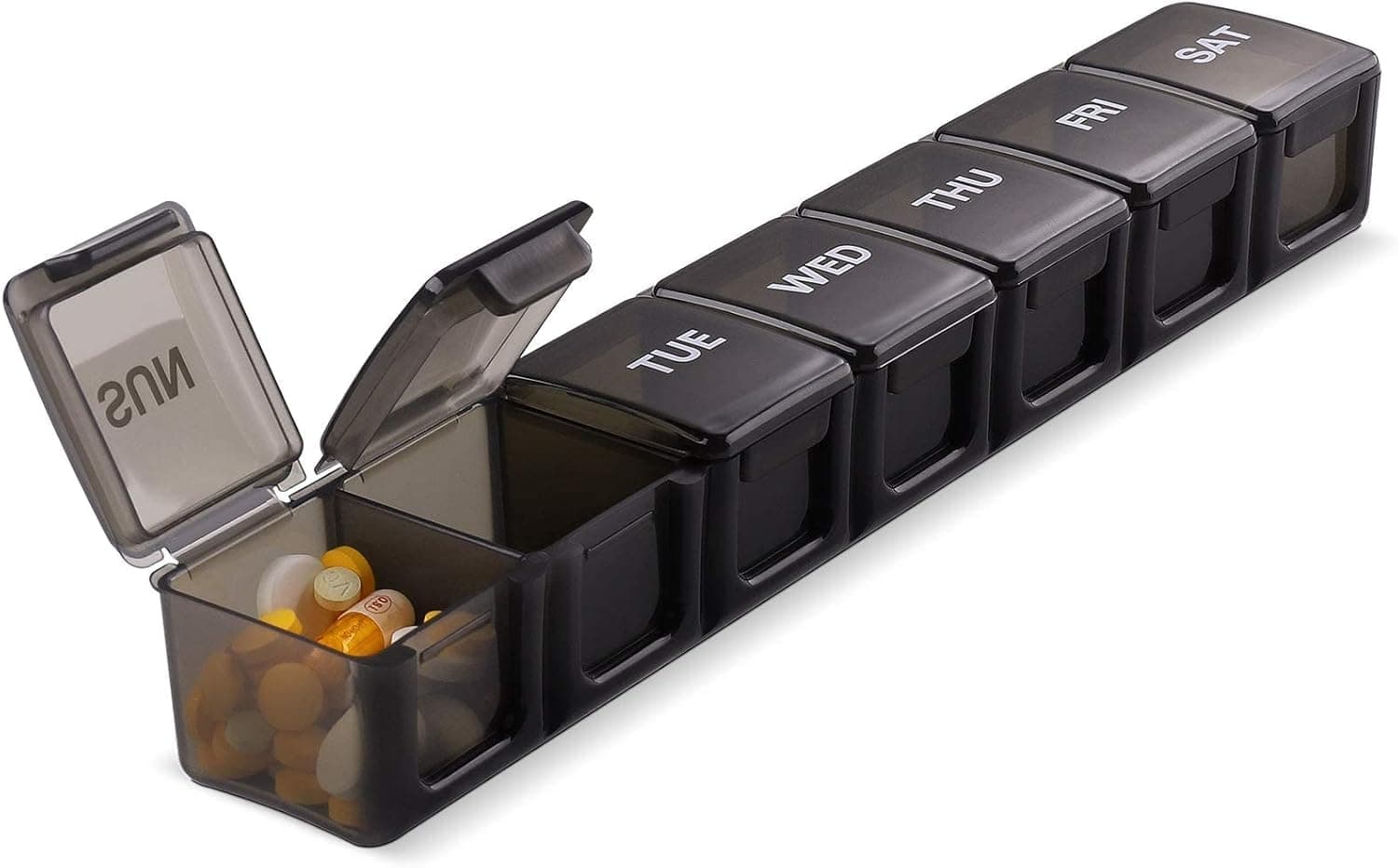 Xspring Weekly Pill Organizer, Large Daily Pill Case, Travel Pill Container with Compartments, Pill Holder Vitamins, 7 Day Pill Containers for Storage Cod Liver Oil and Supplements (Black)