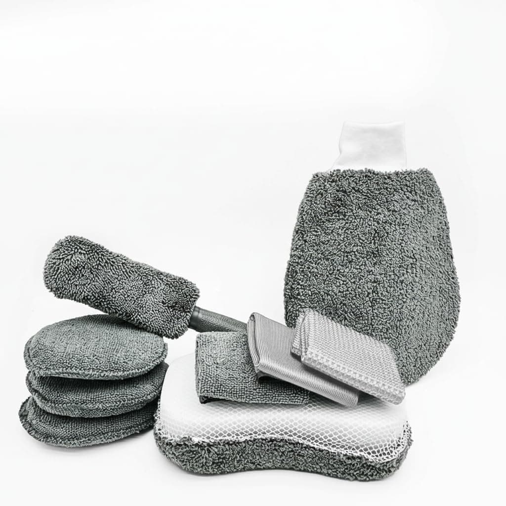 9Piece Car Cleaning Tools Kit, with Tire Brush, Polishing Towel Cloth, Wash Sponge, Microfiber Cleaning Mitt & Towels, Ideal Car Wash Kit & Detailing Brush Set, Comprehensive Car Detailing Set