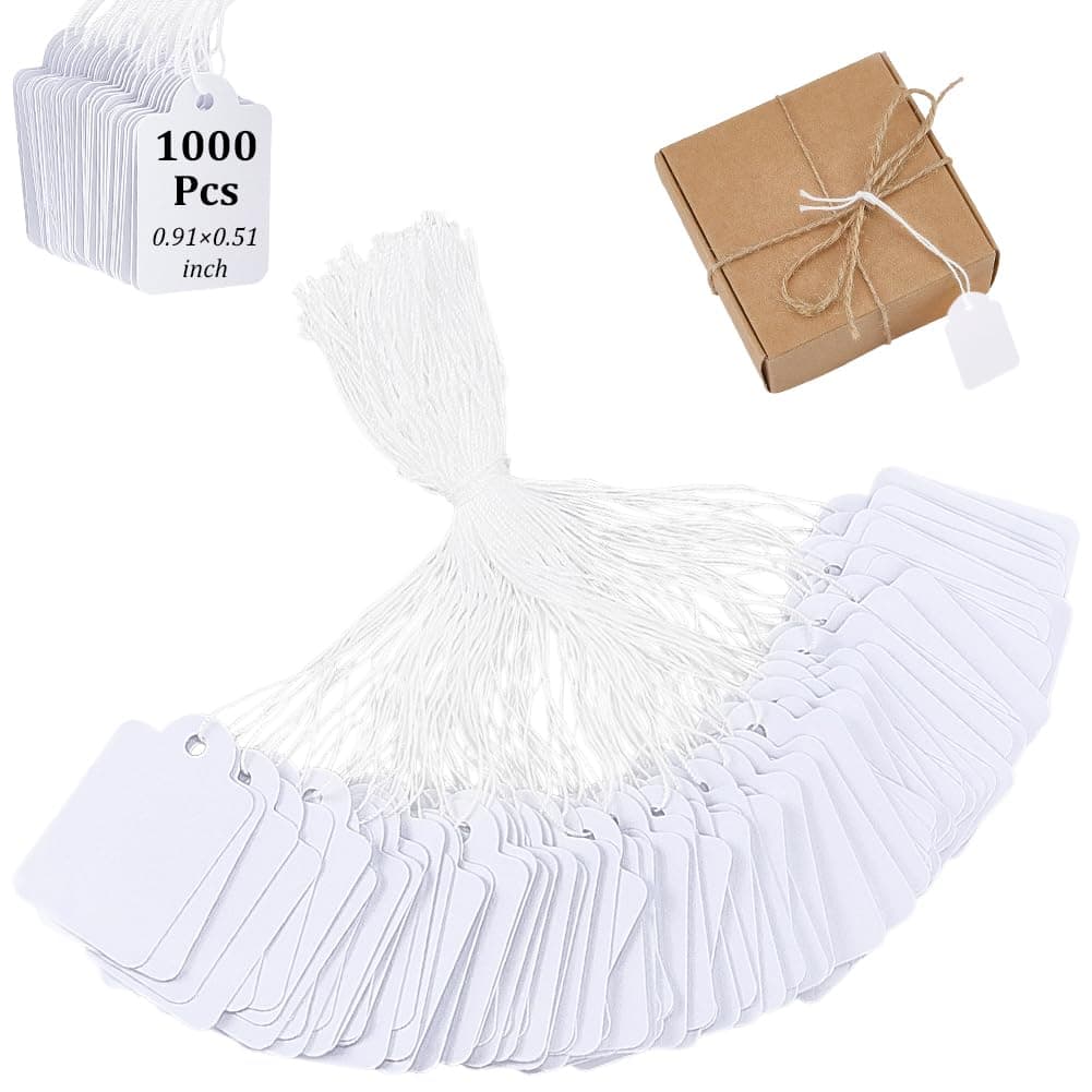 CRASPIRE 1000Pcs Price Tags White Blank Paper Price Tags with Thread Writable Jewelry Price Display Tag 0.51 x 0.9inch for Hanging Pricing Clothing Jewelry Gifts Wrapping Hang Merchandise Marking