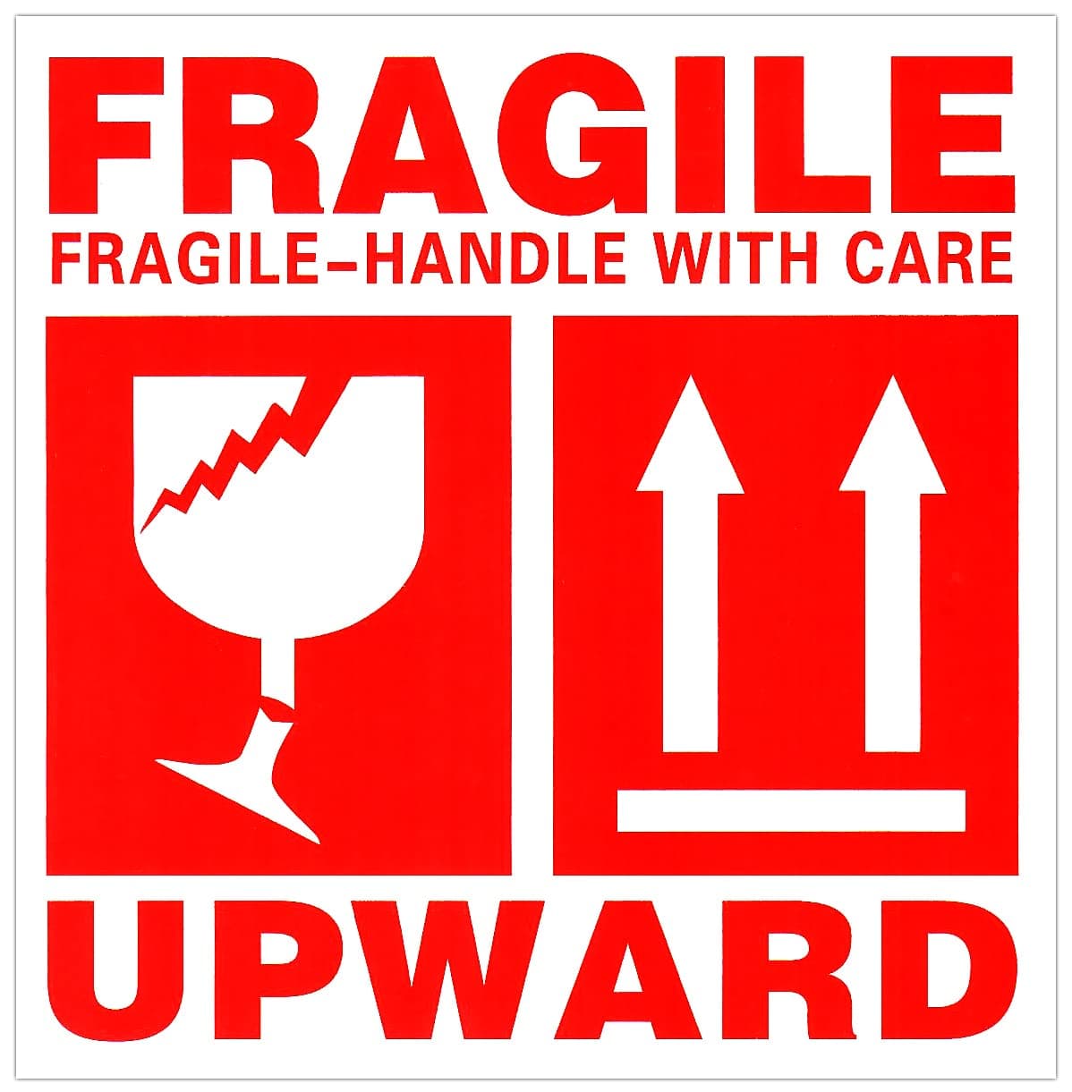Rubik 54pc Large Fragile Stickers 10 x 10cm, Handle With Care Upward Warning Labels For Safe Shipping Packing Boxes Luggage