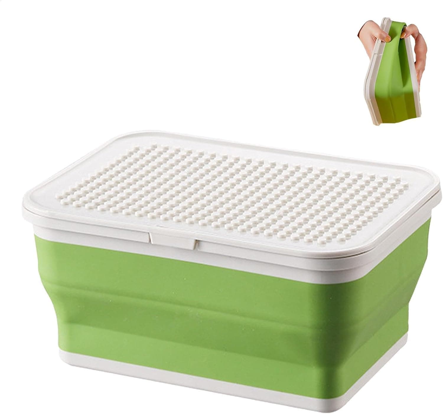 Storage Bins for Toys, Stackable Silicone Cube Organizers with Lids for Games, Bricks, Dolls, Fit for Nursery and Playroom Storage, 8.46 x 4.13 x 6.3 inches, Green