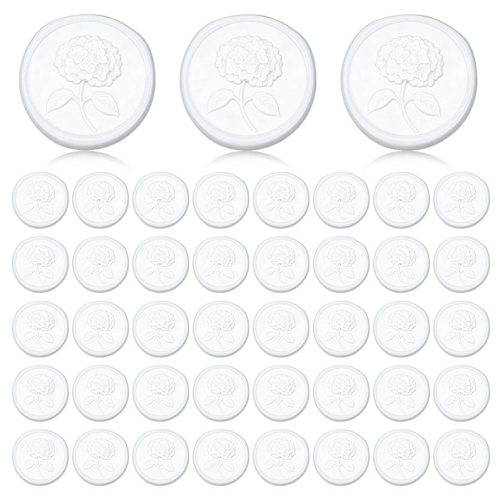 WEBEEDY 70 Pcs Wax Seal 3D Hydrangea Floral White Wedding Invitation Envelope Stamp Sealer Self-Adhesive for Wedding Invitations,Gift Wrapping,Graduation Party,30x30 mm/1.2x1.2 inch