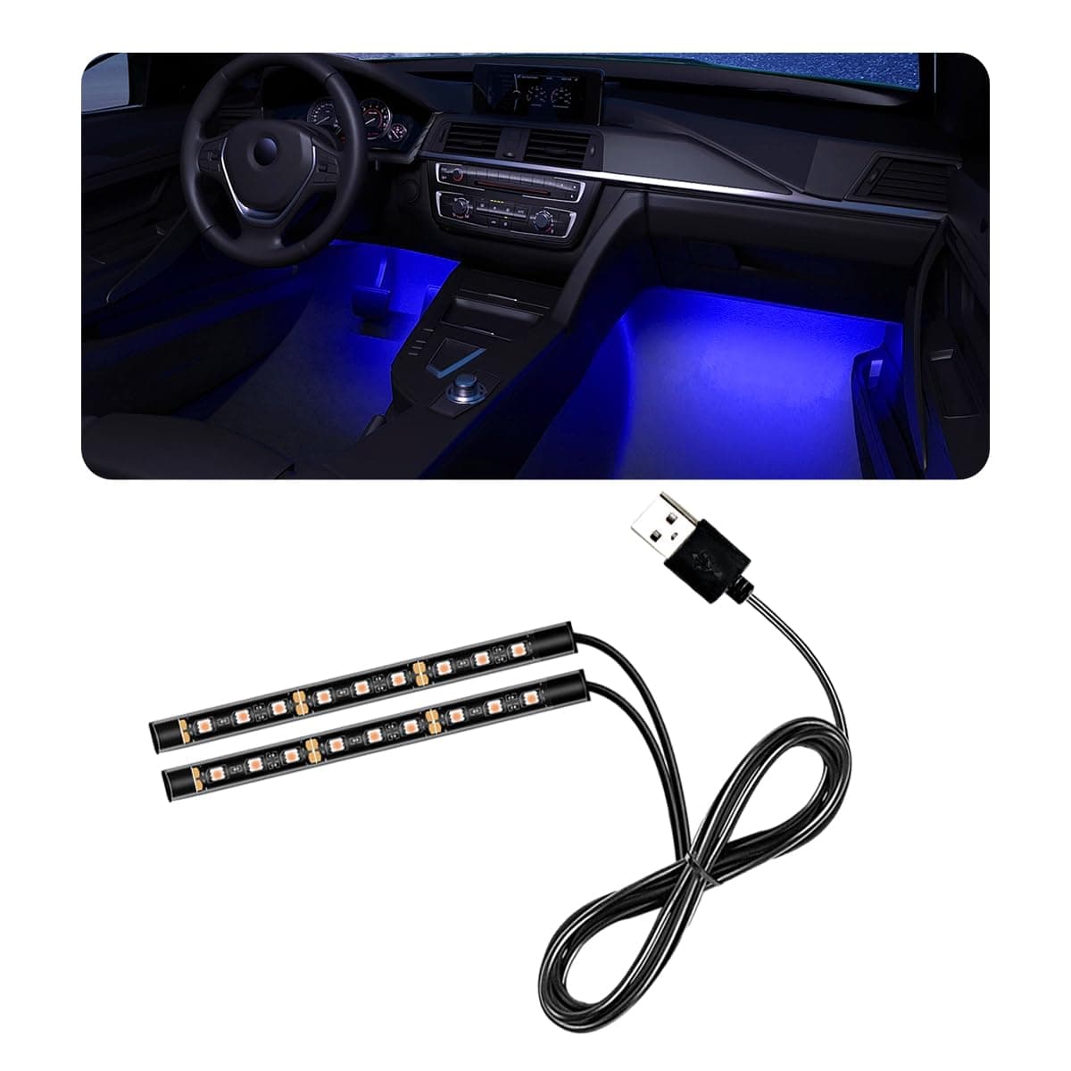 povtii Car LED Strip Light, 24 LED RGB Auto Under Dash Interior Atmosphere Lights, USB Vehicle Decorative Lamp Ambient Night Light Strip, Lighting Kit Car Accessories (Blue)