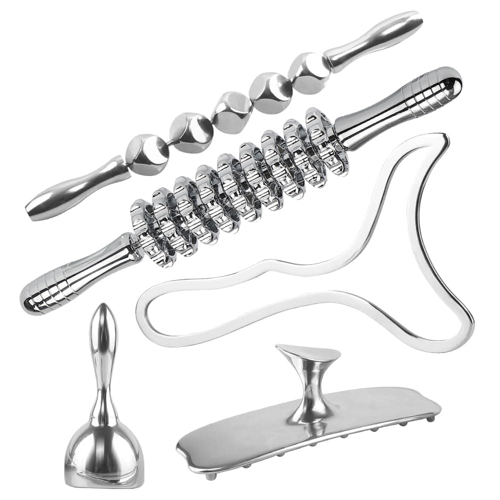 ONUEMP 5-in-1 Stainless Steel Therapy Massage Tools, Gua Sha Scraping Paddle & Swedish Cup & Mushroom Massager, Maderoterapia Kit Colombiana for Lymphatic Drainage, Cellulite Remover, Body Sculpting