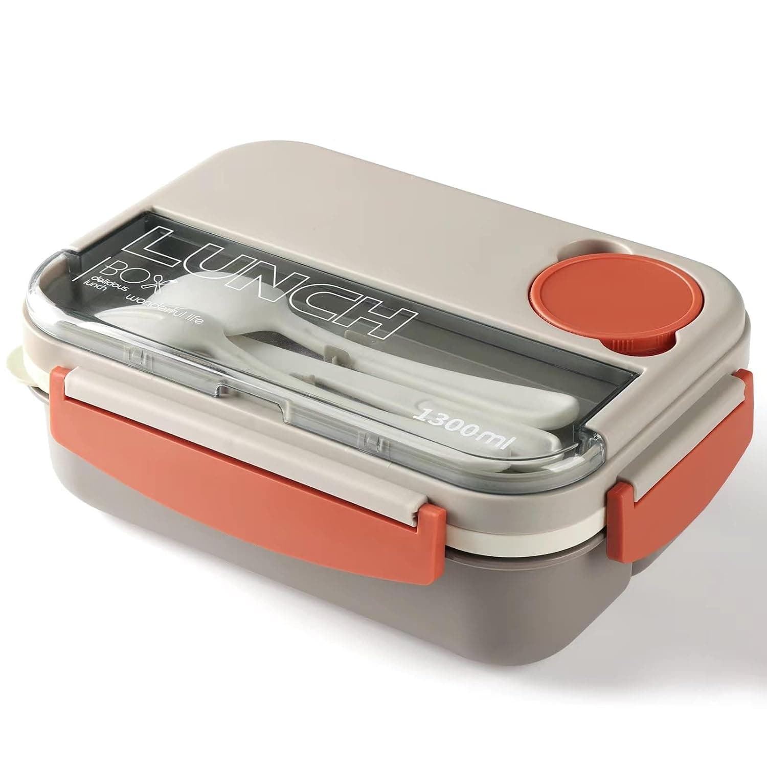 Bento Box Lunch Boxes Stackable Bento Lunch Box for Adults Leak-Proof Lunch Container with Compartments 4-in-1 Lunchbox with Sauce Pot Cutlery Set Microwave Dishwasher Safe Available 1300ML? (Beige)