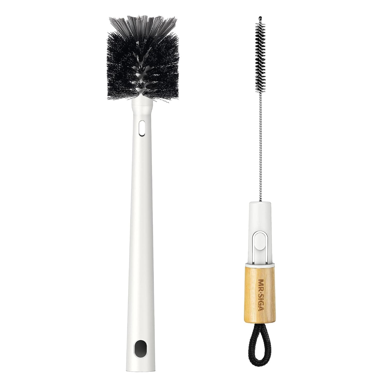 MR.SIGA Water Bottle Brush and Straw Cleaner Brush with Long Handle, White | Long handle bottle cleaner brush, 2 in 1 bottle cleaning brush for sports bottles, baby bottles, mugs, straws