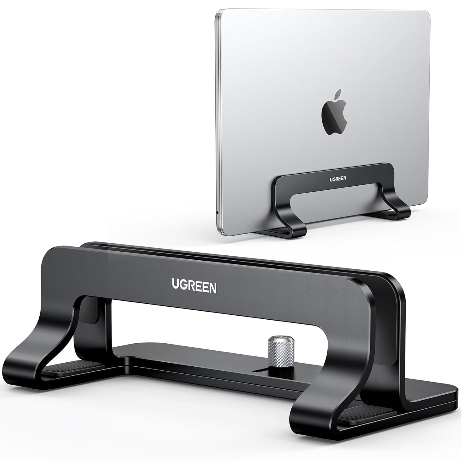 UGREEN Aluminum Vertical Computer Stand, Dual Desktop Stand with Adjustable Docking Station and Anti-Slip Silicone Grips for All Tablet/iPad MacBook/Barrel/Chromebook Black