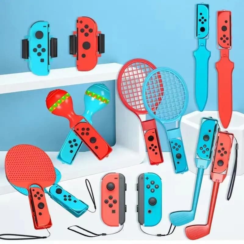 2024 Switch Sports Accessories Bundle, 16 in 1 Family Accessories Kit, for Switch Sports Games, with Tennis Racket Golf Club Wheels, Controller Grips, Compatible with Switch/Switch OLED