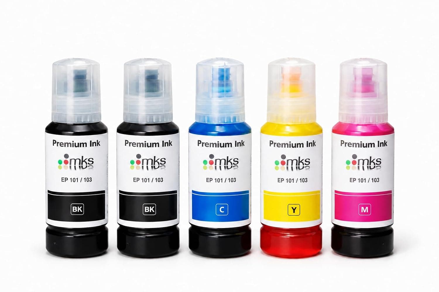 MKS Ink 103 Bottles 5 Pack (2×100ml Black + 3×100ml Color) Compatible with L3110/L3111/L3150/L3156/L3160/L3210/L3211/L3250/L3251/L3252/L3256/L3260/L3266/L3550/L3560 /L5190/L5290/L5296/L5590/L11050